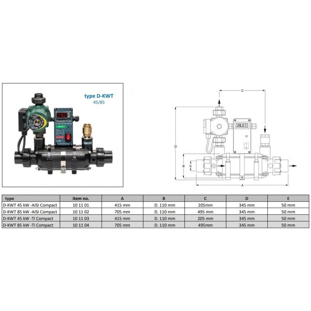Топлообменник за басейн D-KWT Compact 46-84kW | EU