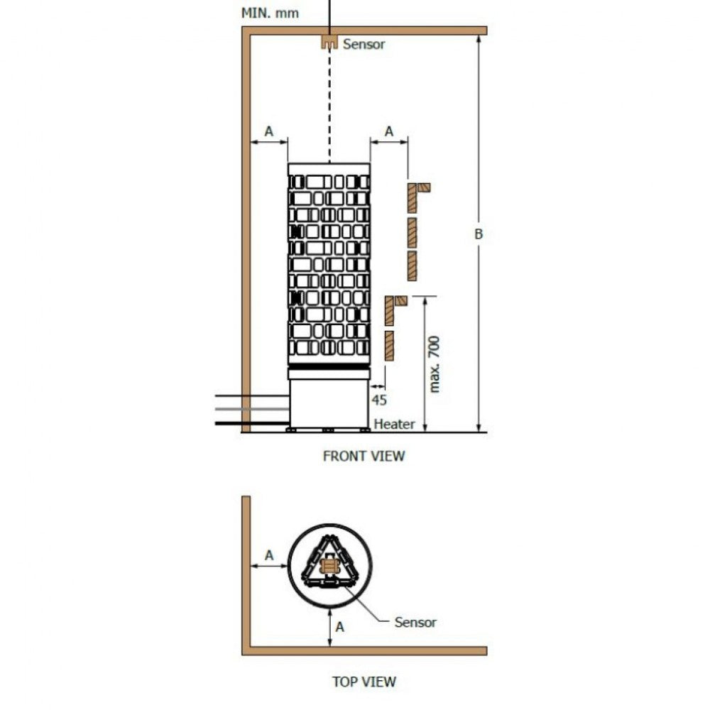 Печка за сауна Aries Round Black 4.5kW-9kW с външно управление | Sawo