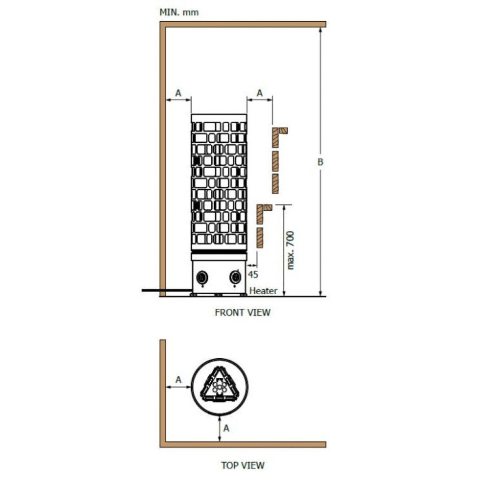 Печка за сауна Aries Round Black 4.5kW-9kW с вградено управление | Sawo