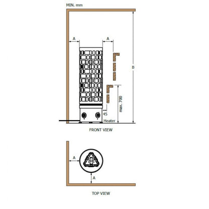 Печка за сауна Aries Round Black 4.5kW-9kW с вградено управление | Sawo