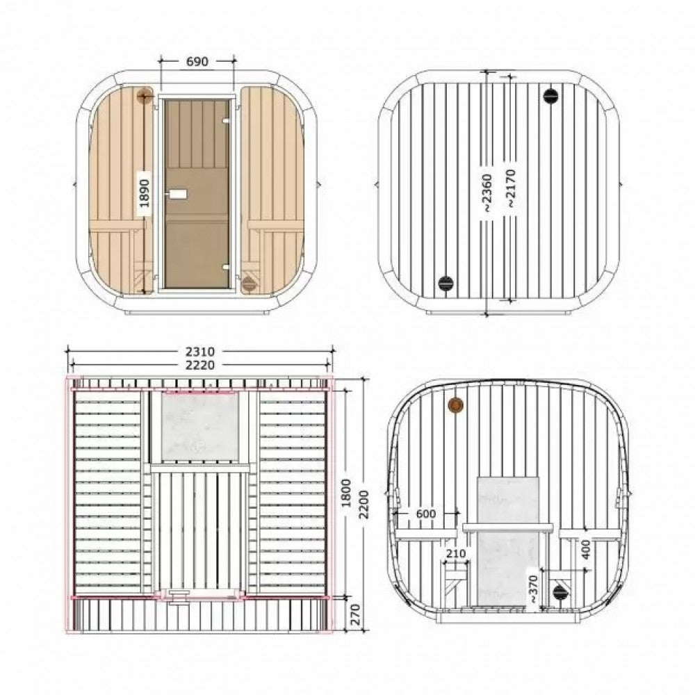 Външна сглобяема сауна за 2-4 човека ICON 220XL | EU
